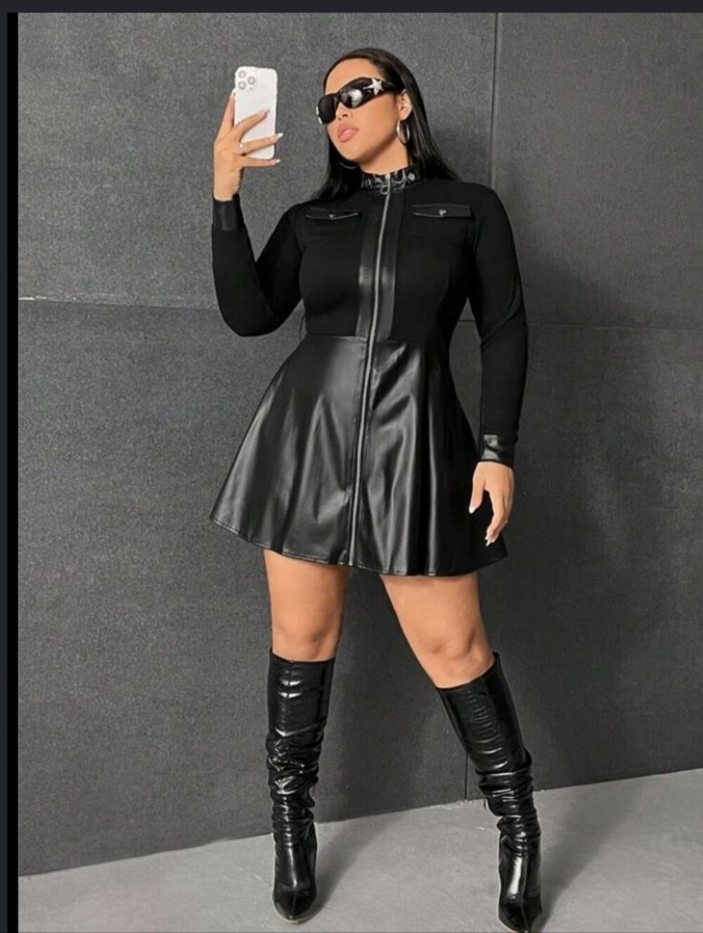 Plus Size Pu Leather Spliced Dress